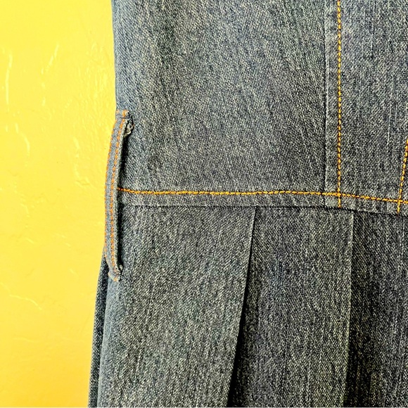Vintage Denim Dress Size 8 60s 70s Ribbon Bow Around Chest Sparkle in Fabric - Picture 9 of 15